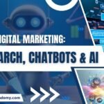 Future of digital marketing concept showing AI, chatbots, and voice search technology — learn modern marketing trends with the best digital marketing course in Yamuna Vihar and Uttam Nagar.