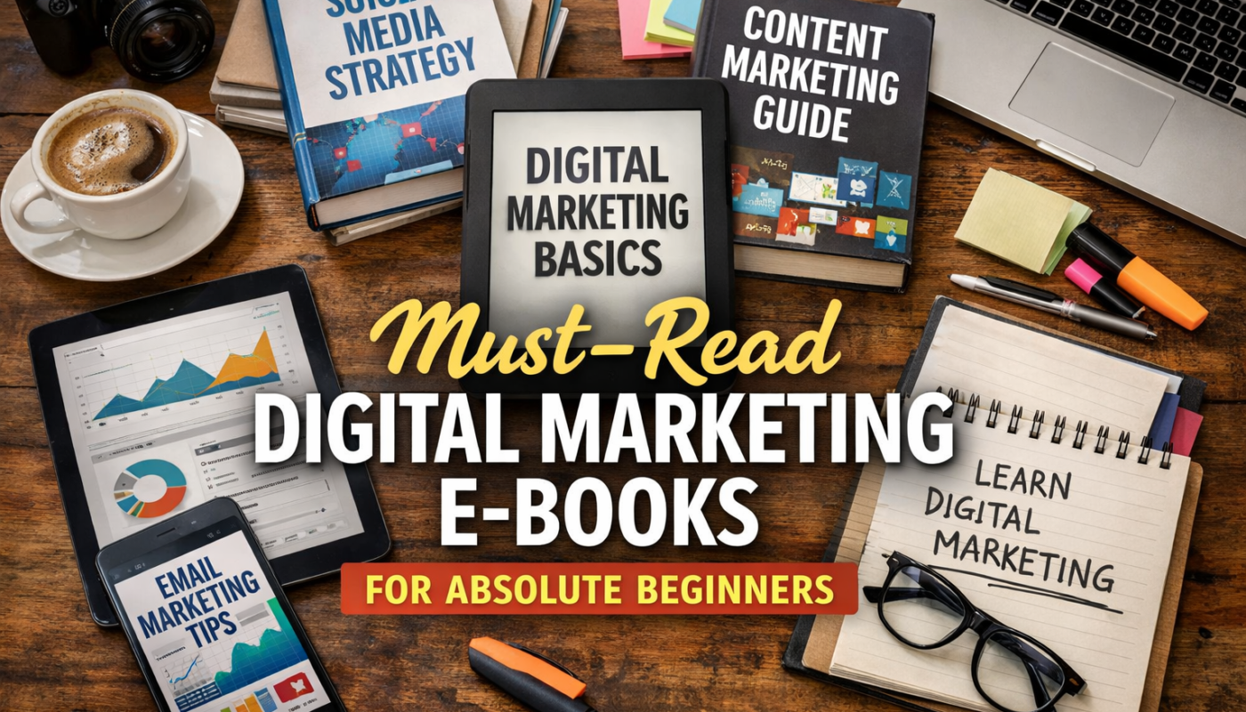 Must read digital marketing ebooks for beginners covering SEO, social media strategy, content marketing and email marketing basics