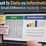 Data vs information explained with raw data table and processed information chart for student learning