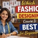 A beginner learning fashion designing by sketching dress designs in a professional fashion studio