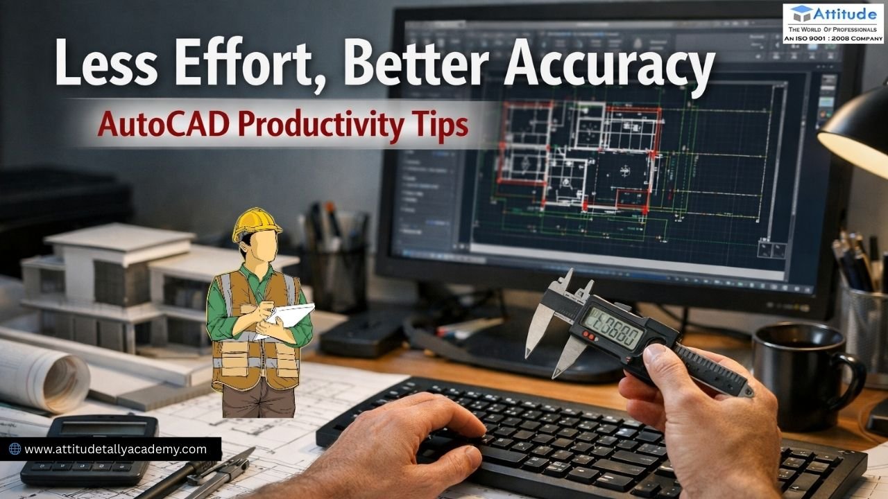 AutoCAD productivity tips showing architectural drawing on screen with precision tools for better accuracy and faster drafting