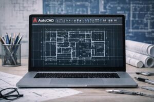 AutoCAD software used for creating 2D drawings and technical designs in civil engineering